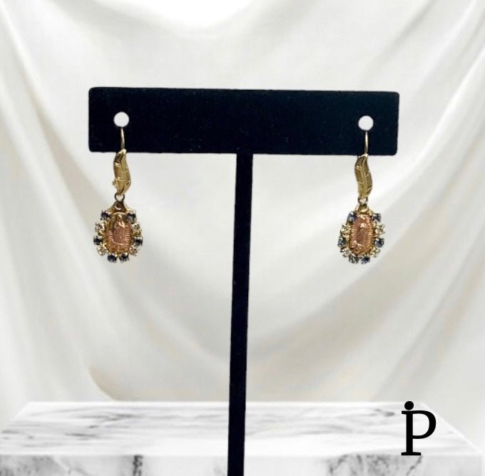 (AO - 45) 14K Aretes Oro Amarillo Con Imagen De La Virgen. - JoyeriaParis