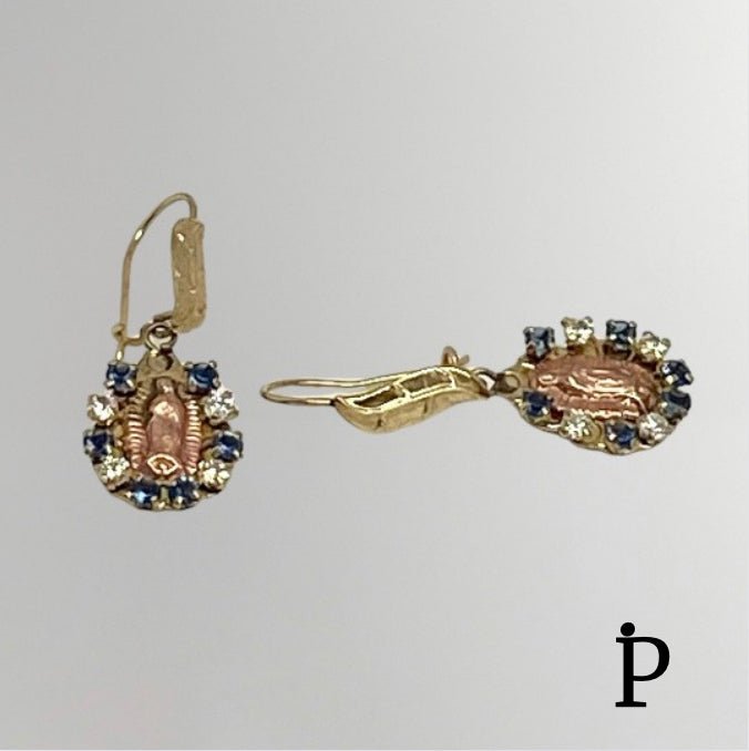 (AO - 45) 14K Aretes Oro Amarillo Con Imagen De La Virgen. - JoyeriaParis