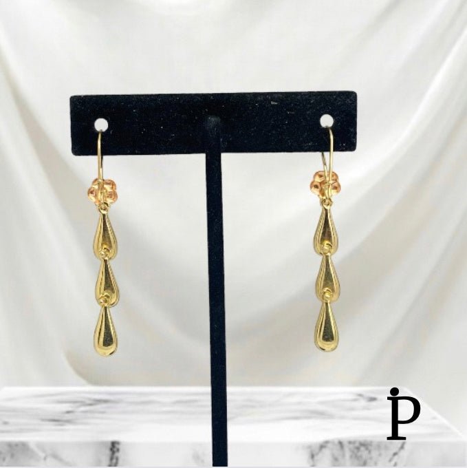 (AO - 50) 14K Aretes Tres Tonos Lágrimas - JoyeriaParis