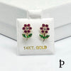 (AO - 52) 14K Oro Aretes Flores Color Rubi & Esmeralda - JoyeriaParis