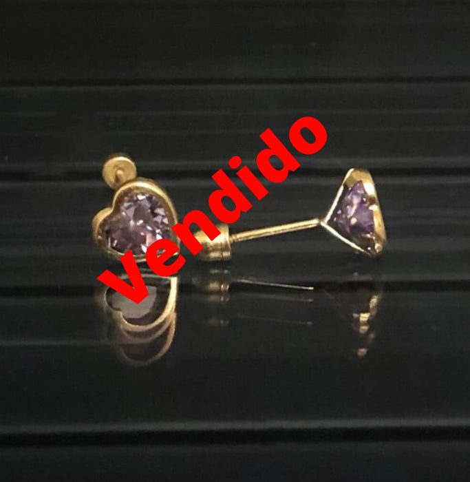 (AO - 57) 14K Aretes en forma de corazón mide 6 mm Aprox - JoyeriaParis