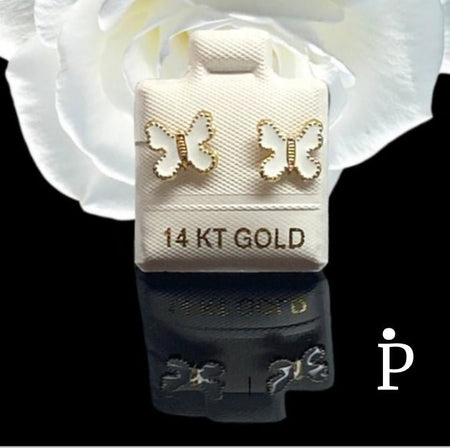 (AO - 57) 14K Aretes oro Amarillo Con Forma de Mariposa - JoyeriaParis