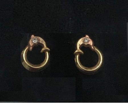 (AO - 58) 14K Aretes Oro Amarillo Delfines. - JoyeriaParis