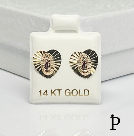 (AO - 67) 14K Aretes Oro Dos Tonos Virgen de Guadalupe - JoyeriaParis