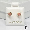 (AO - 68) 14K Aretes Oro Amarillo Corazon ZC Color Rosa - JoyeriaParis