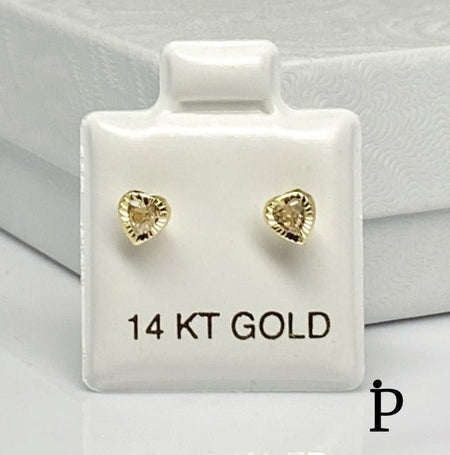 (AO - 70)14K Aretes Oro Amarillo Corazón ZC Blanca - JoyeriaParis