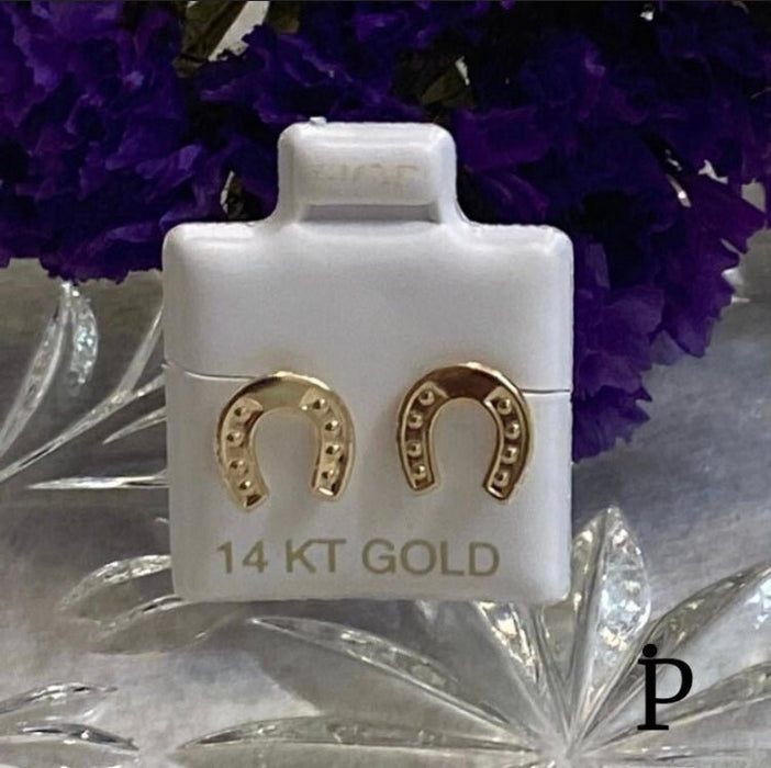 (AO - 74) 14K Aretes Oro Amarillos Herraduras - JoyeriaParis