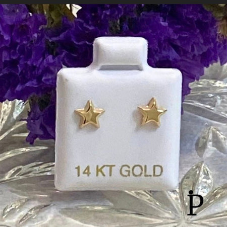 (AO - 84) 14K Aretes Oro Amarillo Estrella - JoyeriaParis