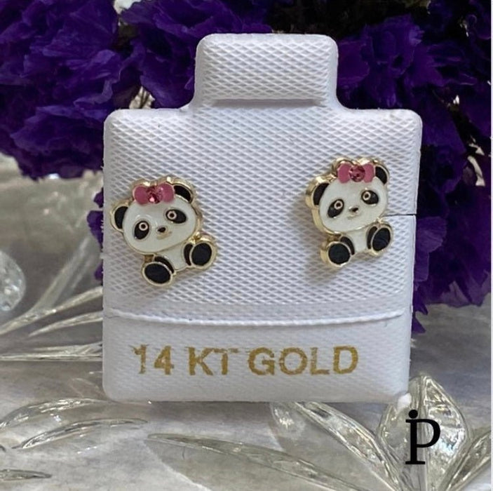 (AO - 88) 14K Aretes Oro Amarillo Panda - JoyeriaParis