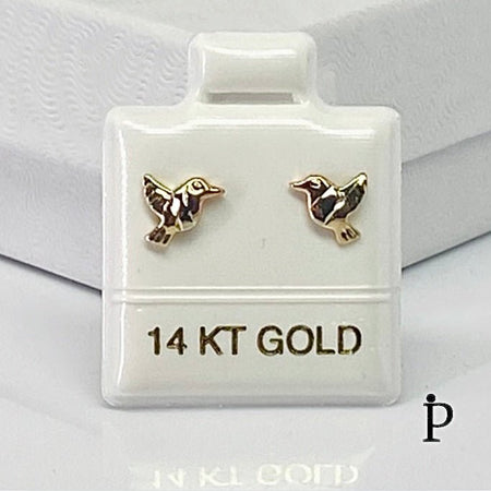 (AO - 91) 14K Aretes Oro Amarillo Colibri - JoyeriaParis