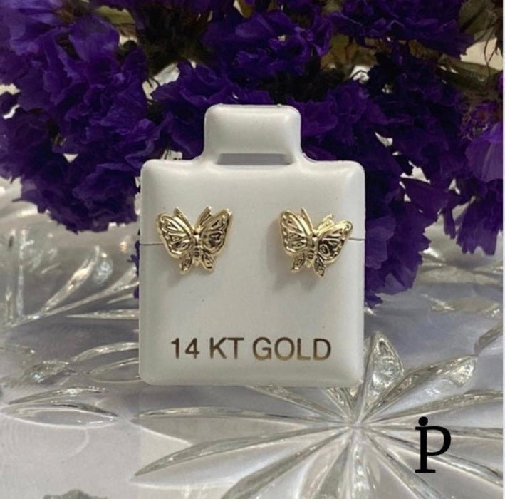 (AO - 93) 14K Aretes Oro Amarillo Mariposa - JoyeriaParis