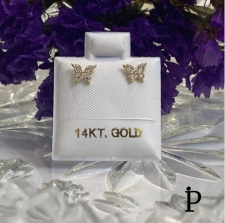 (AO - 94) 14K Aretes Oro Amarillo Mariposa - JoyeriaParis