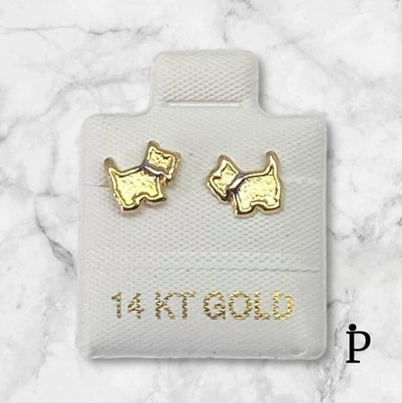 (AO - 95) 14K Aretes Oro Amarillo Perro - JoyeriaParis