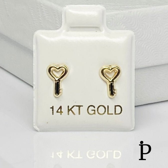 (AO - 97) 14KAretes Oro Amarillo Llave Corazón - JoyeriaParis