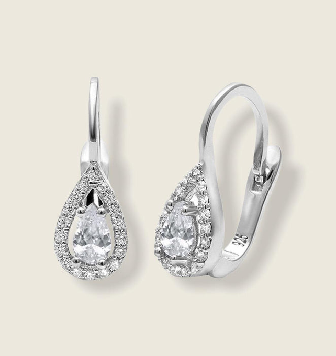 (AP - 13) .925 Plata Aretes con ZC blanca, mide 15 mm aprox. - JoyeriaParis