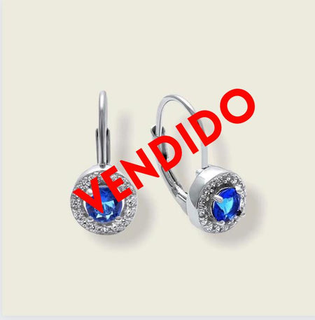 (AP - 14) .925 Plata Aretes con ZC color Azul Zafiro, mide 15 mm aprox. - JoyeriaParis