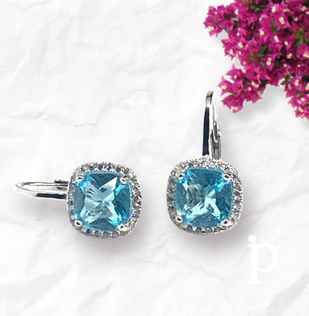 (AP - 15) .925 Plata Aretes con ZC color Azul Zafiro. - JoyeriaParis