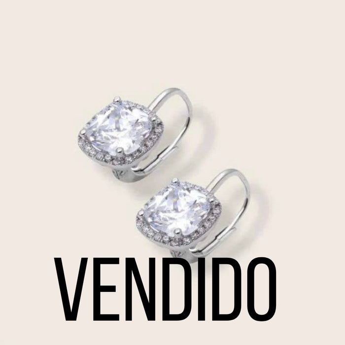 (AP - 17) .925 Plata Aretes con ZC color Blanca, mide 19 mm de largo aprox. - JoyeriaParis