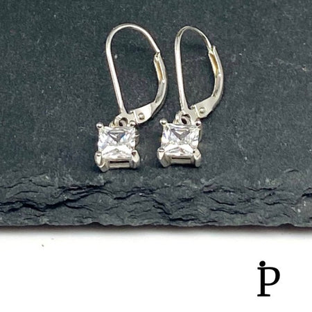 (AP - 18) .925 Plata Aretes Colgantes & CZ Blanca - JoyeriaParis