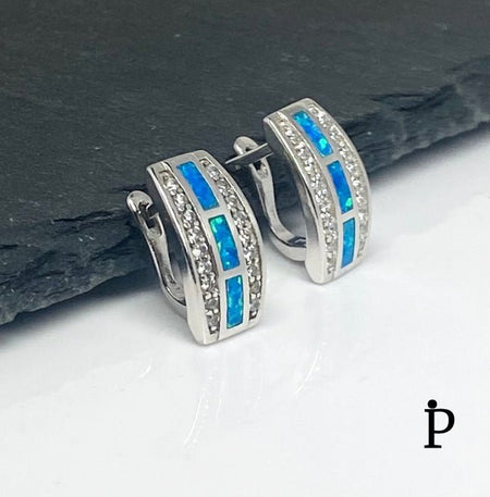 (AP - 22) .925 Plata Aretes Ópalo Azul - JoyeriaParis