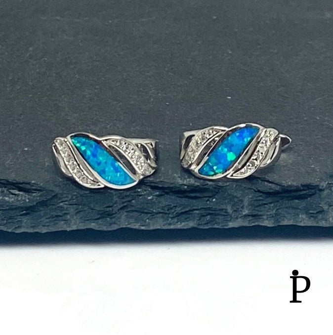 (AP - 23) .925 Plata Aretes Opalo - JoyeriaParis