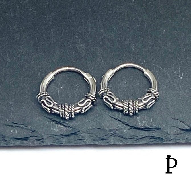 (AP - 42) .925 Plata Aretes Arracadas Bali - JoyeriaParis