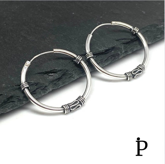 (AP - 45) .925 Plata Aretes Arracadas Bali - JoyeriaParis