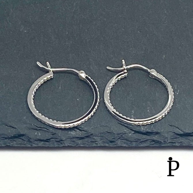 (AP - 47) .925 Plata Aretes Arracadas Doble Línea Circonitas Cubicas Blancas - JoyeriaParis