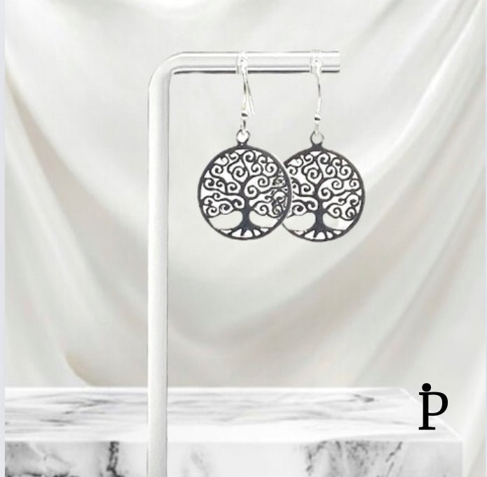 (AP - 48) .925 Plata aretes colgantes, árbol de la vida - JoyeriaParis