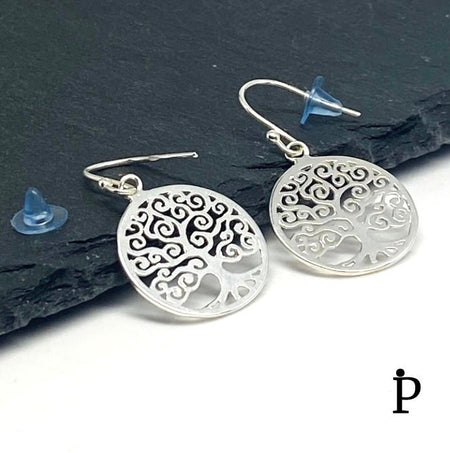 (AP - 48) .925 Plata aretes colgantes, árbol de la vida - JoyeriaParis