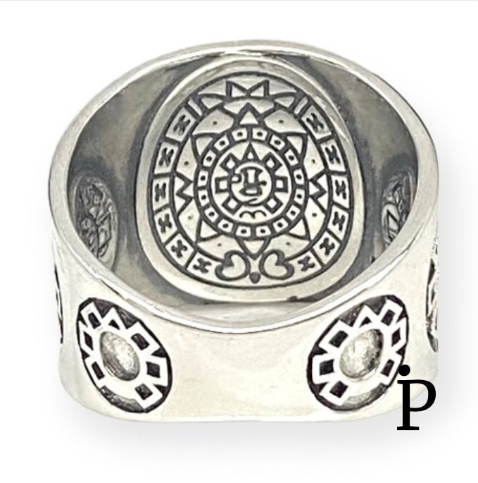 (APH - 03).925 Plata Anillo Calendario Azteca - JoyeriaParis