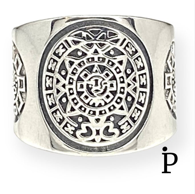 (APH - 03).925 Plata Anillo Calendario Azteca - JoyeriaParis