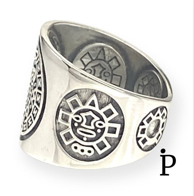 (APH - 03).925 Plata Anillo Calendario Azteca - JoyeriaParis