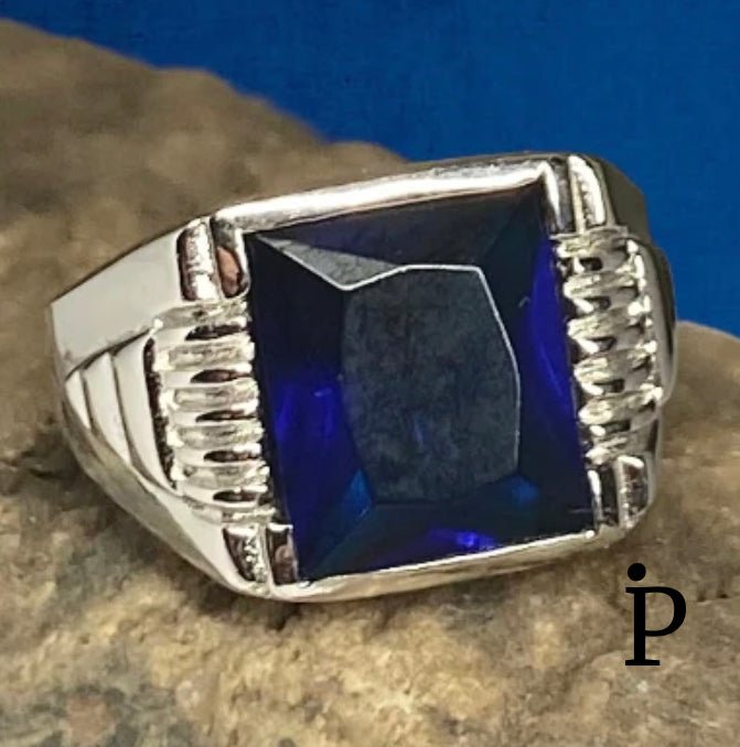 (APH - 06) .925 Plata Anillo PARA HOMBRE con circonia color azul Zafiro. - JoyeriaParis