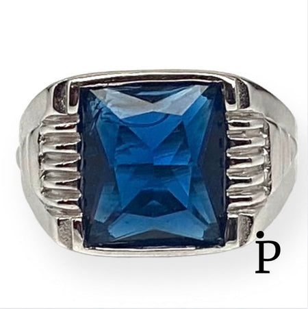 (APH - 06) .925 Plata Anillo PARA HOMBRE con circonia color azul Zafiro. - JoyeriaParis