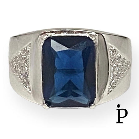 (APH - 07) .925 Plata Anillo PARA HOMBRE con circonia color azul zafiro. - JoyeriaParis