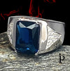 (APH - 07) .925 Plata Anillo PARA HOMBRE con circonia color azul zafiro. - JoyeriaParis