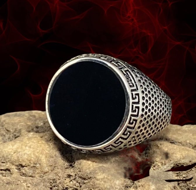 (APH - 10) .925 Plata Anillo PARA HOMBRE con enamel color Negro. - JoyeriaParis