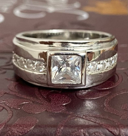 (APH - 17) .925 Plata Anillo para hombre con ZC a los lados - JoyeriaParis