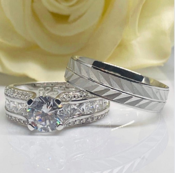 Sterling Silver Zig Zag CZ Rings for Couples-LR-08