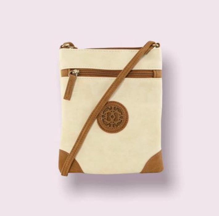 (BDM - 01) Bolsa bandolera de piel sintética beige. - JoyeriaParis