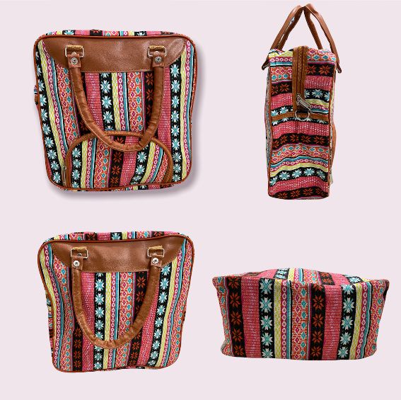 (BDM - 02) Bolsa Tote de lona de tamaño mediano con patrón bohemio rojo y multicolor - JoyeriaParis