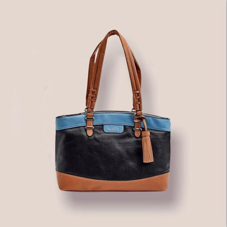 (BDM - 13) Bolsa de mano en color negra y azul medida - 30 cm de ancho 33 cm de altura 25 cm de altura - JoyeriaParis