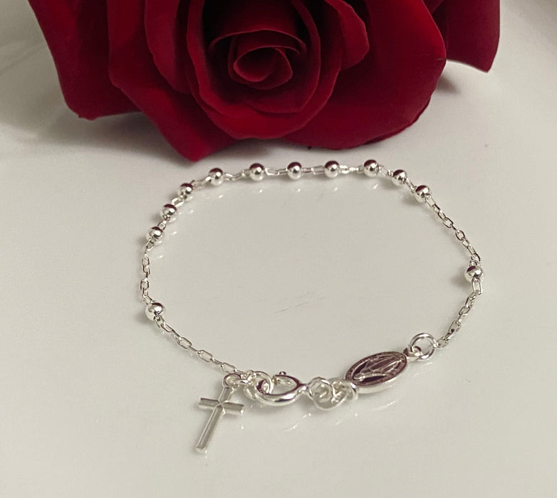 (BZT - 01) .925 Plata Pulsera, estilo rosario - JoyeriaParis