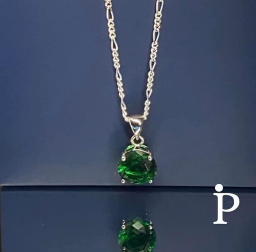 (CCP - 83) .925 Plata Cadena Con Colgante, Con Circonia Color Verde Esmeralda. - JoyeriaParis