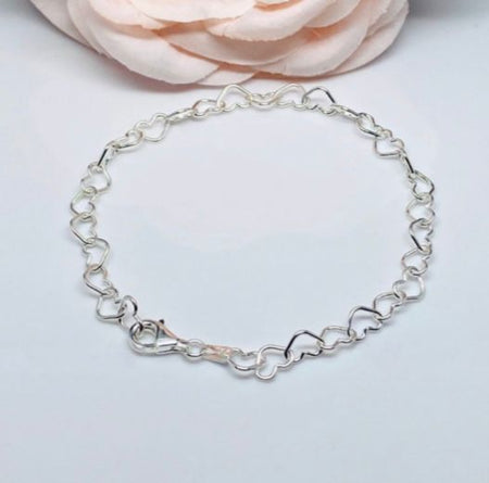 (CEP - 11) .925 Plata Pulsera Con Corazones - JoyeriaParis