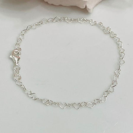 (CEP - 12) .925 Plata Pulsera Con Corazones - JoyeriaParis