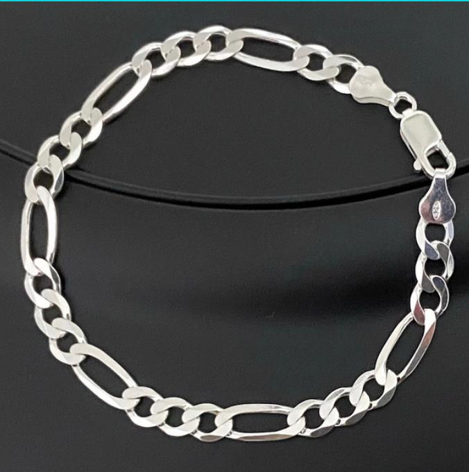 (CEP - 28) .925 Plata Pulsera Estilo Fígaro - JoyeriaParis