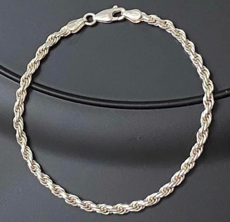 (CEP - 34) .925 Plata Pulsera Estilo Cuerda, mide 9” - 3.2 mm Aprox. - JoyeriaParis