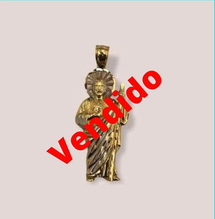 (DJO - 17) 14K Pendiente San Judas Tadeo, mide 44 - 12 mm aprox. - JoyeriaParis